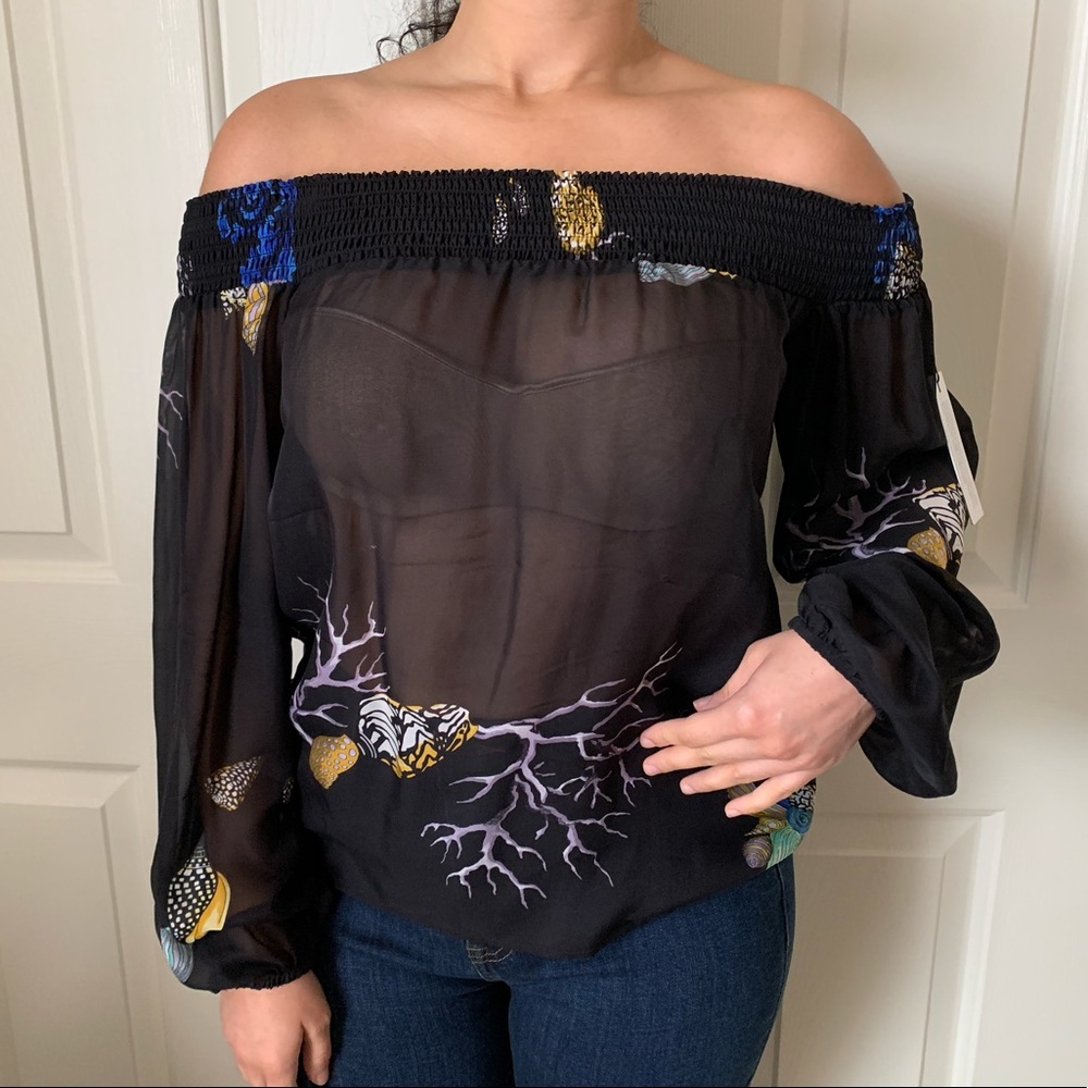 Gianni Versace silk off the shoulder see through top size 40 ( size 4 )